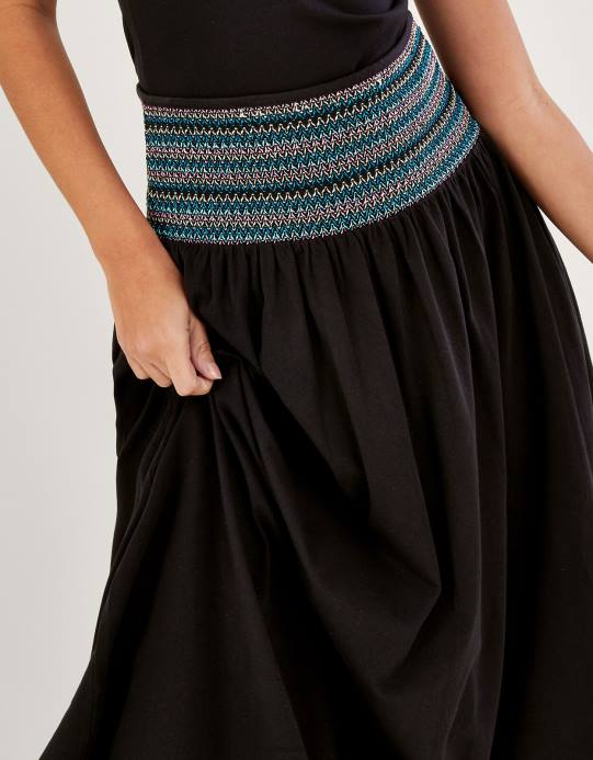 Monsoon نحيف تنورة جيرسيه بخصر مكشكش D68H818 ملابس أسود