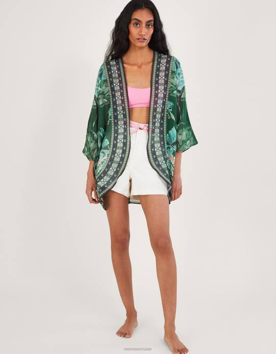 Monsoon نحيف غطاء بطبعة النخيل من البوليستر المعاد تدويره D68H820 ملابس موضة