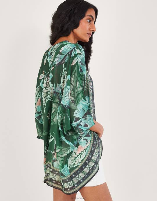 Monsoon نحيف غطاء بطبعة النخيل من البوليستر المعاد تدويره D68H820 ملابس موضة