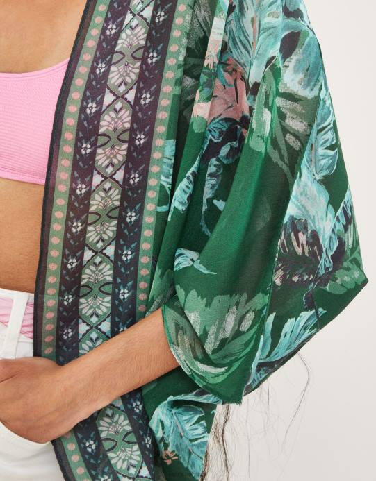 Monsoon نحيف غطاء بطبعة النخيل من البوليستر المعاد تدويره D68H820 ملابس موضة