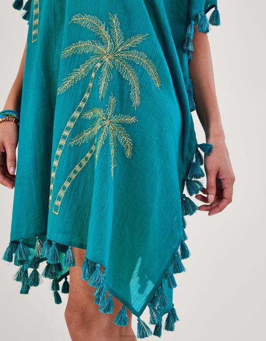 Monsoon نحيف قفطان مطرز بشجرة النخيل D68H821 ملابس الأزرق (الفيروز)