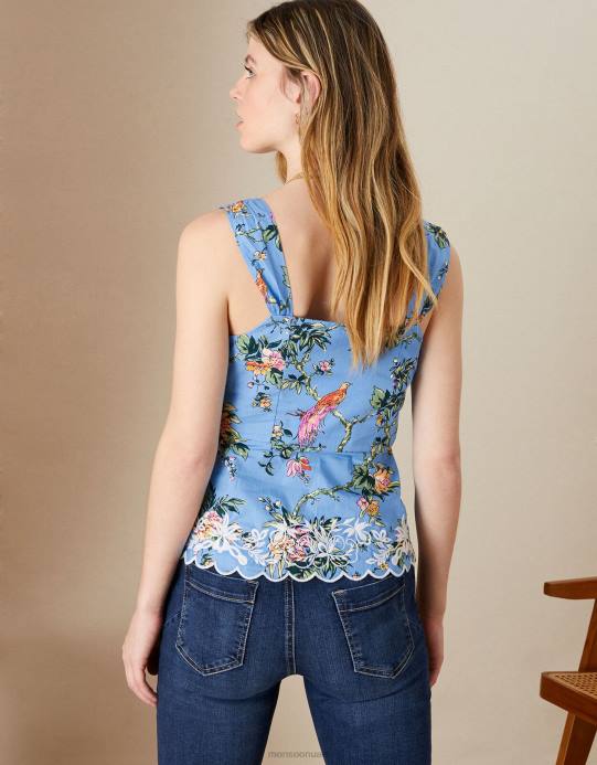 Monsoon نحيف كامي بطبعة بوشكا، مصنوع من القطن المستدام D68H825 ملابس أزرق