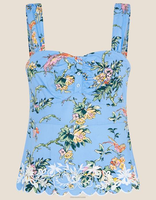 Monsoon نحيف كامي بطبعة بوشكا، مصنوع من القطن المستدام D68H825 ملابس أزرق