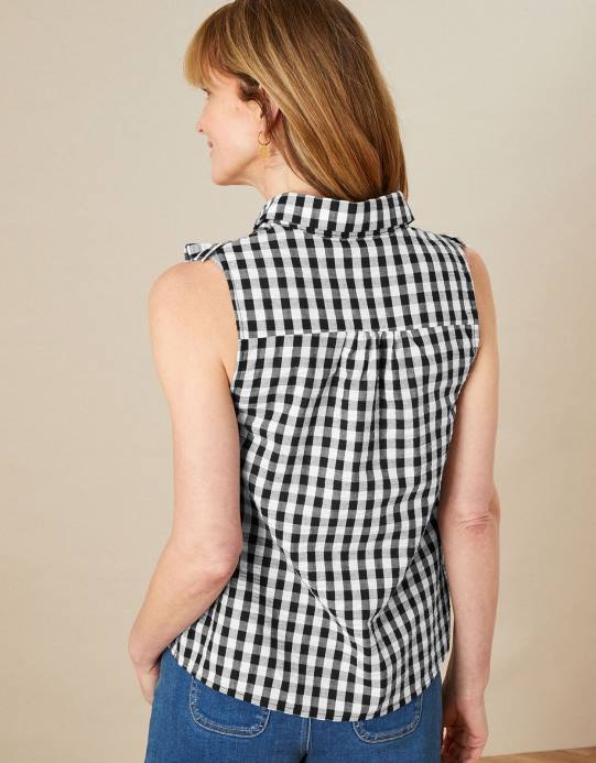 Monsoon نحيف تحقق من أعلى مريلة بلا أكمام D68H828 ملابس أسود