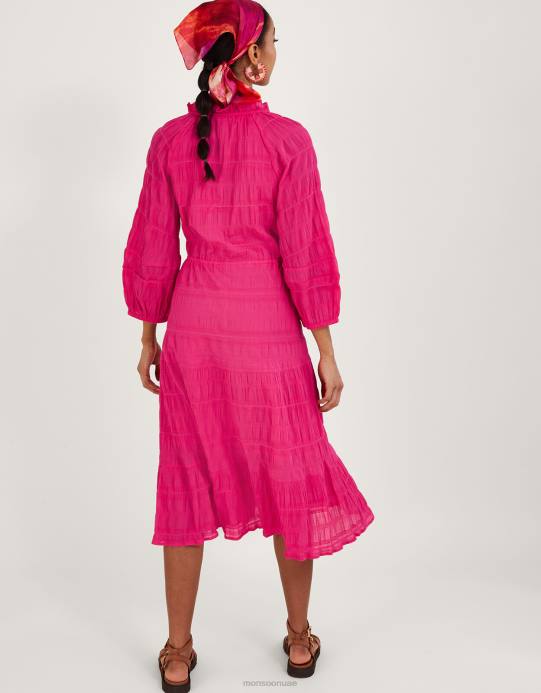 Monsoon نحيف فستان سموك ذو طبقات D68H829 ملابس لون القرنفل