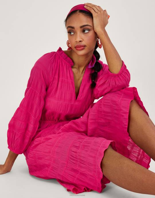 Monsoon نحيف فستان سموك ذو طبقات D68H829 ملابس لون القرنفل