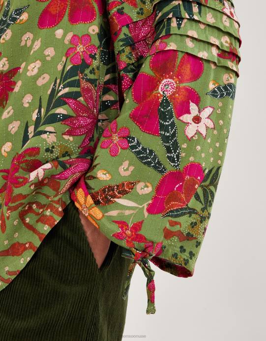 Monsoon نحيف بلوزة طباعة الأزهار D68H82 ملابس أخضر