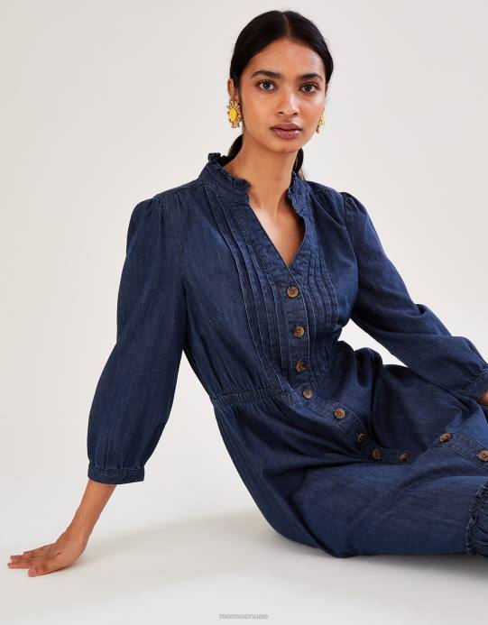 Monsoon نحيف فستان ميدي بطبقات من الدنيم D68H831 ملابس الأزرق (الدنيم الأزرق)