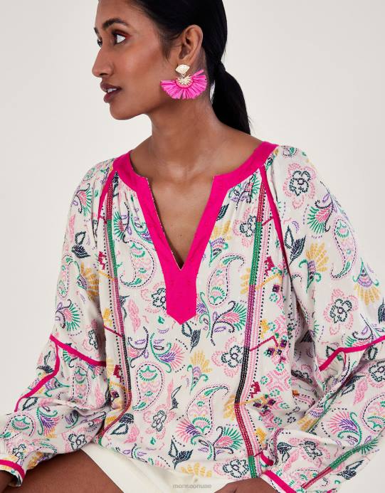 Monsoon نحيف بلوزة مطبوعة ومطرزة من لينزينغ إيكوفيرو D68H83 ملابس عاج