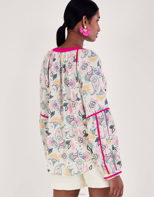 Monsoon نحيف بلوزة مطبوعة ومطرزة من لينزينغ إيكوفيرو D68H83 ملابس عاج