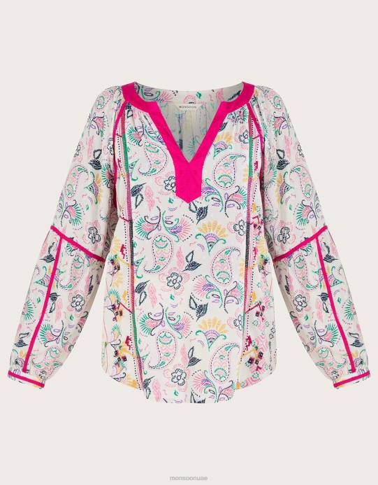 Monsoon نحيف بلوزة مطبوعة ومطرزة من لينزينغ إيكوفيرو D68H83 ملابس عاج