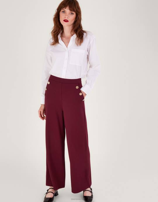 Monsoon نحيف سراويل بريا بونتي D68H84 ملابس الأحمر (التوت)