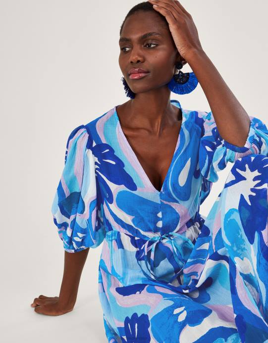 Monsoon نحيف فستان ماكسي بطبعة دوامة D68H846 ملابس أزرق