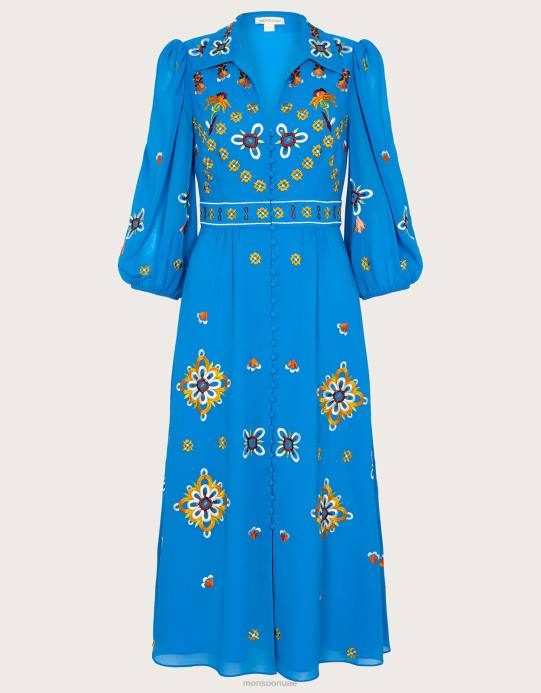 Monsoon نحيف فستان قميص بلير مطرز من البوليستر المعاد تدويره D68H847 ملابس أزرق