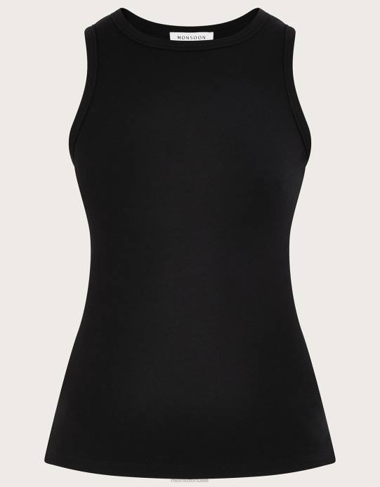 Monsoon نحيف قميص جيرسي كامي بدون أكمام مع لينزينج إيكوفيرو D68H848 ملابس أسود