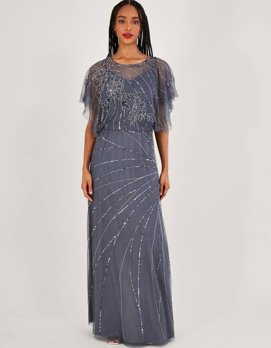 Monsoon نحيف فستان سيينا طويل مزين D68H850 ملابس الأزرق (الأزرق الداكن)