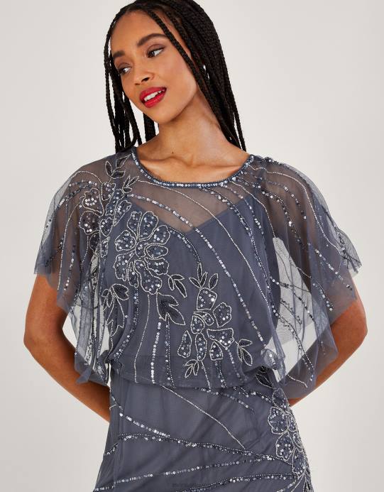 Monsoon نحيف فستان سيينا طويل مزين D68H850 ملابس الأزرق (الأزرق الداكن)