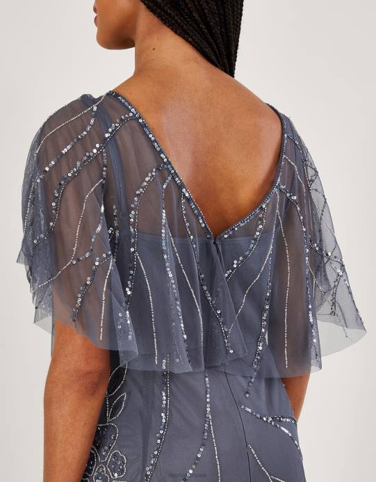 Monsoon نحيف فستان سيينا طويل مزين D68H850 ملابس الأزرق (الأزرق الداكن)