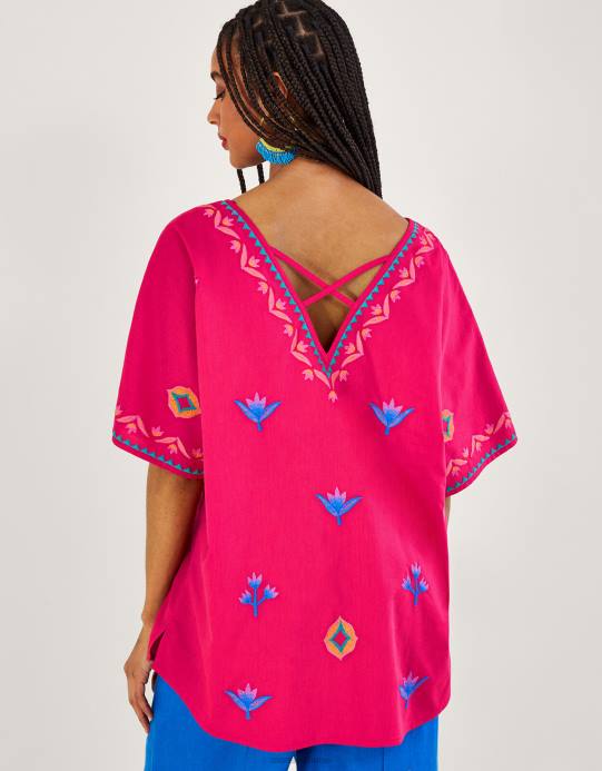 Monsoon نحيف بلوزة مطرزة بأكمام منسدلة D68H854 ملابس لون القرنفل