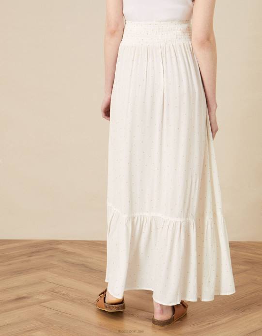 Monsoon نحيف تنورة ماكسي بطبقات وطبعة فويل D68H856 ملابس أبيض