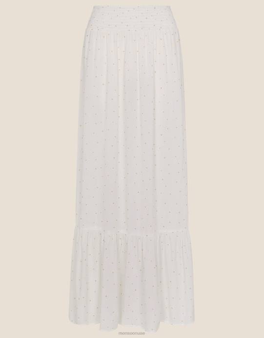 Monsoon نحيف تنورة ماكسي بطبقات وطبعة فويل D68H856 ملابس أبيض