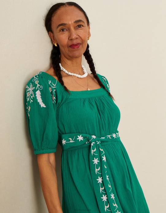 Monsoon نحيف فستان مطرز بوجهين ورقبة مربعة D68H860 ملابس أخضر