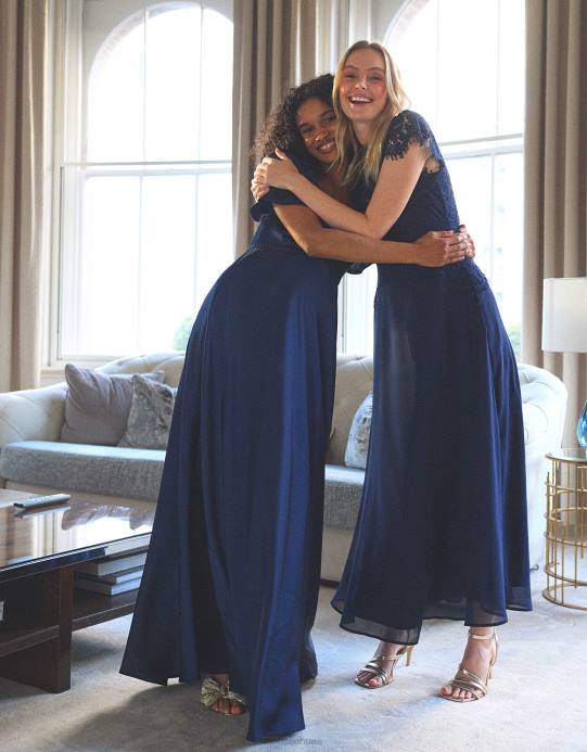 Monsoon نحيف فستان ماكسي من الدانتيل من لويز D68H861 ملابس الأزرق الداكن)