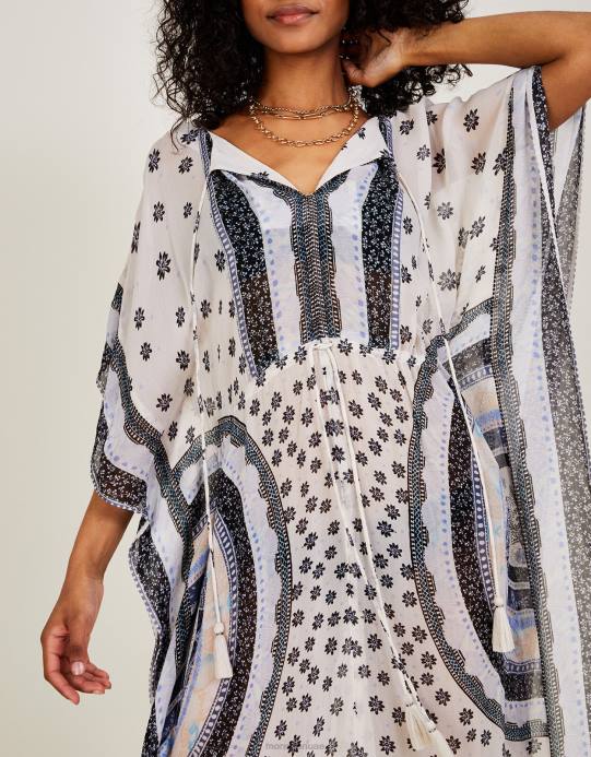 Monsoon نحيف قفطان طويل بطبعة دائرة من لينزينغ إيكوفيرو D68H862 ملابس عاج