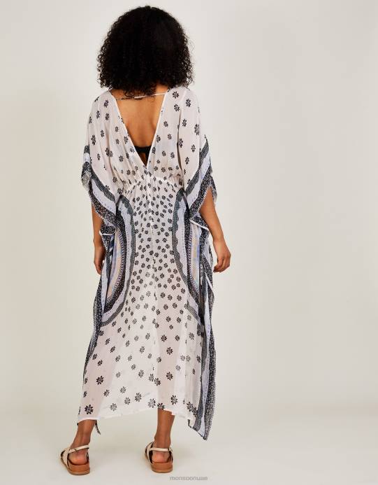 Monsoon نحيف قفطان طويل بطبعة دائرة من لينزينغ إيكوفيرو D68H862 ملابس عاج