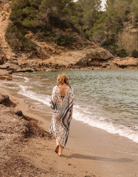 Monsoon نحيف قفطان طويل بطبعة دائرة من لينزينغ إيكوفيرو D68H862 ملابس عاج