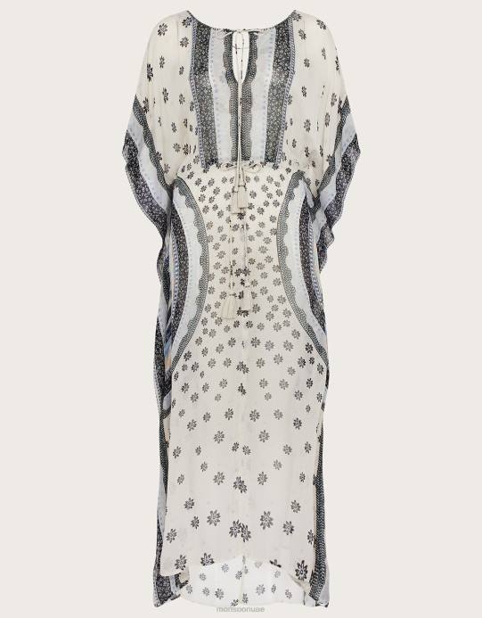 Monsoon نحيف قفطان طويل بطبعة دائرة من لينزينغ إيكوفيرو D68H862 ملابس عاج