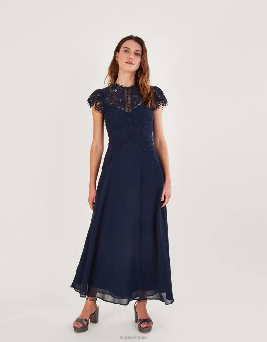 Monsoon نحيف فستان دانتيل لويز قصير الطول D68H864 ملابس الأزرق الداكن)