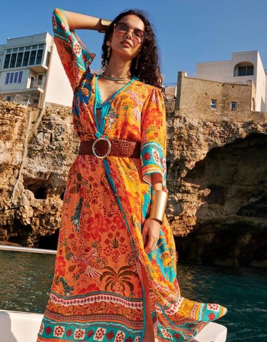 Monsoon نحيف فستان بطبعة النخيل من لينزينغ إيكوفيرو D68H865 ملابس البرتقالي