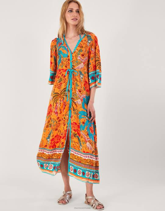 Monsoon نحيف فستان بطبعة النخيل من لينزينغ إيكوفيرو D68H865 ملابس البرتقالي