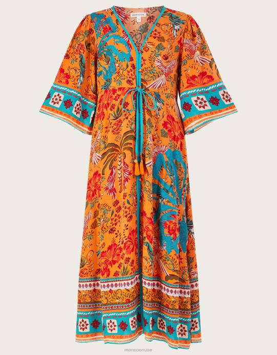 Monsoon نحيف فستان بطبعة النخيل من لينزينغ إيكوفيرو D68H865 ملابس البرتقالي