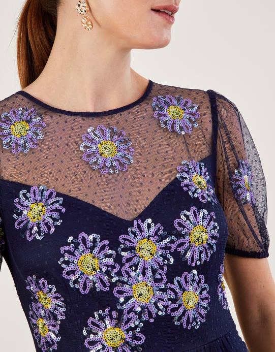 Monsoon نحيف فستان ميدي من تصميم نيلي D68H866 ملابس الأزرق الداكن)