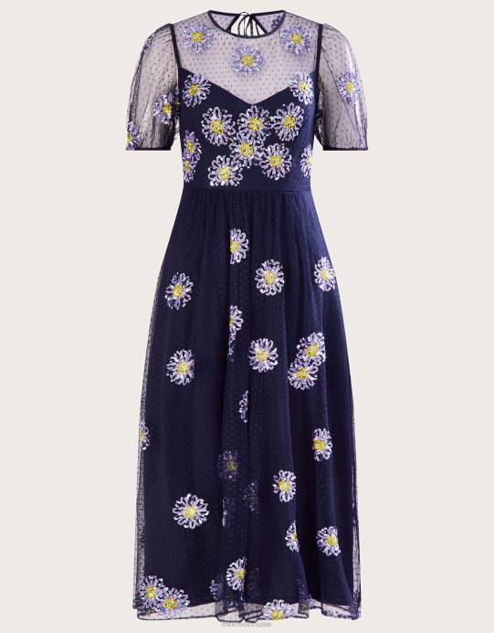 Monsoon نحيف فستان ميدي من تصميم نيلي D68H866 ملابس الأزرق الداكن)