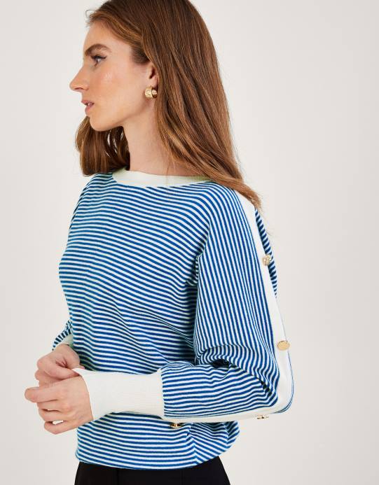 Monsoon نحيف سترة بأزرار وتفاصيل أزرار بحرية D68H868 ملابس أزرق