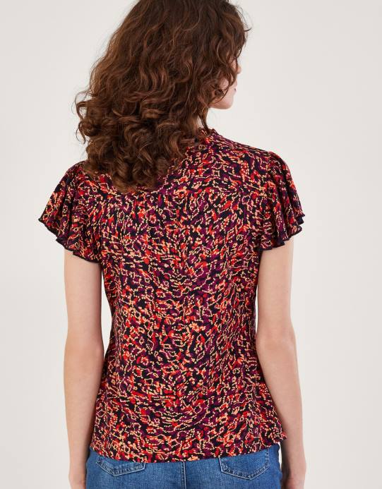 Monsoon نحيف بلوزة جيرسيه مطبوعة ومزينة D68H86 ملابس أحمر