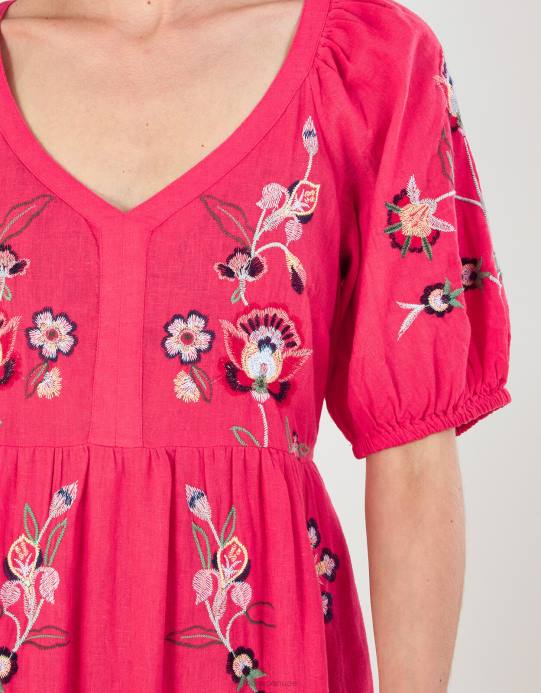 Monsoon نحيف فستان ميدي مطرز بمزيج الكتان D68H872 ملابس برتقالي (مرجاني)