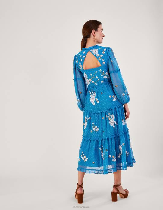 Monsoon نحيف فستان بطبقات من البوليستر المعاد تدويره D68H874 ملابس أزرق