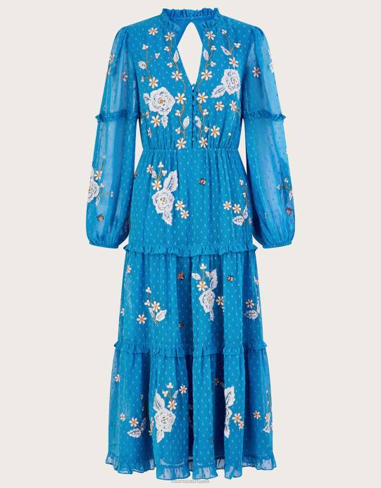 Monsoon نحيف فستان بطبقات من البوليستر المعاد تدويره D68H874 ملابس أزرق