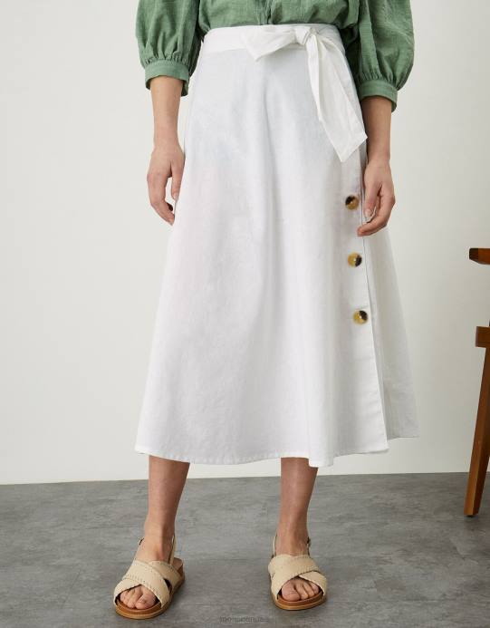 Monsoon نحيف تنورة متوسطة الطول بأزرار وهمية من القطن المستدام D68H878 ملابس أبيض