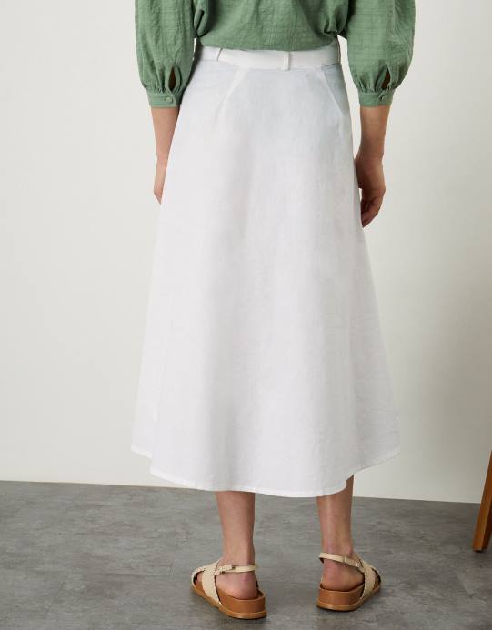 Monsoon نحيف تنورة متوسطة الطول بأزرار وهمية من القطن المستدام D68H878 ملابس أبيض