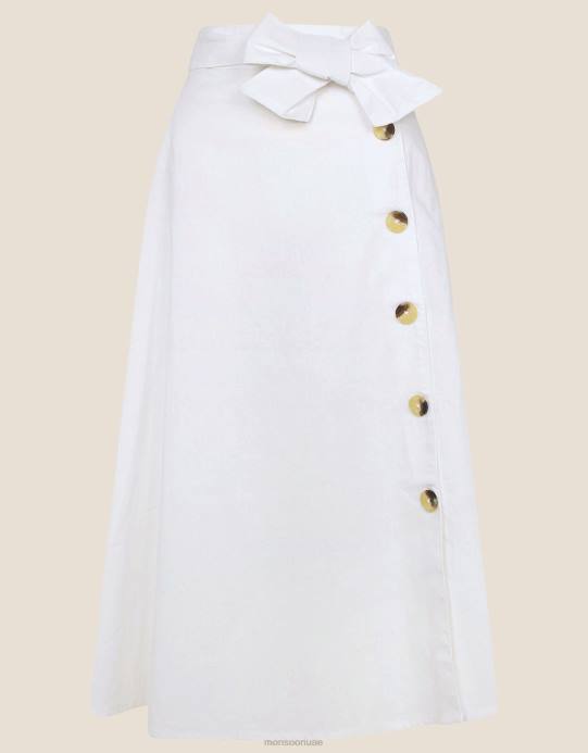 Monsoon نحيف تنورة متوسطة الطول بأزرار وهمية من القطن المستدام D68H878 ملابس أبيض