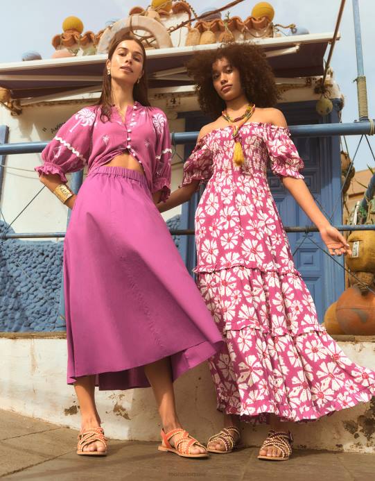 Monsoon نحيف فستان مورتل بطبعات خشبية من الفيسكوز المستدام D68H884 ملابس لون القرنفل