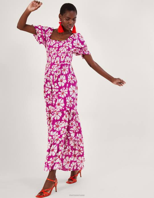 Monsoon نحيف فستان مورتل بطبعات خشبية من الفيسكوز المستدام D68H884 ملابس لون القرنفل