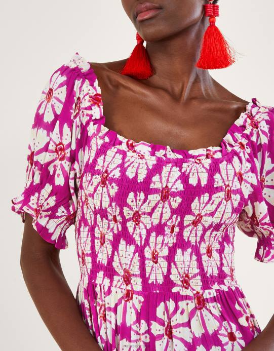 Monsoon نحيف فستان مورتل بطبعات خشبية من الفيسكوز المستدام D68H884 ملابس لون القرنفل