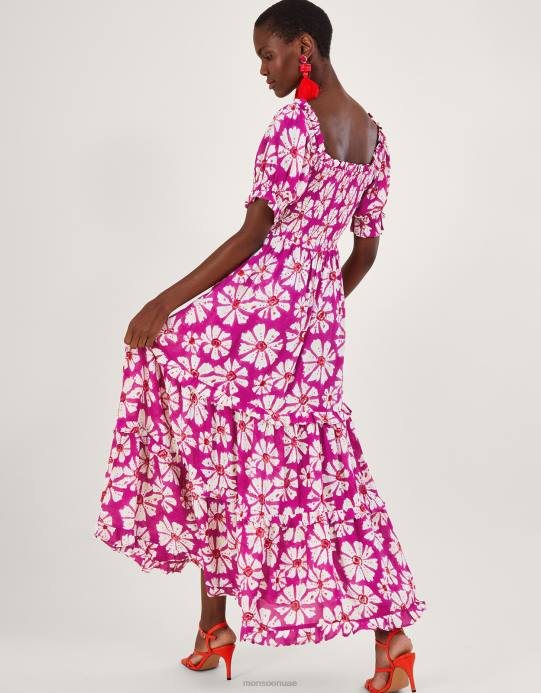 Monsoon نحيف فستان مورتل بطبعات خشبية من الفيسكوز المستدام D68H884 ملابس لون القرنفل