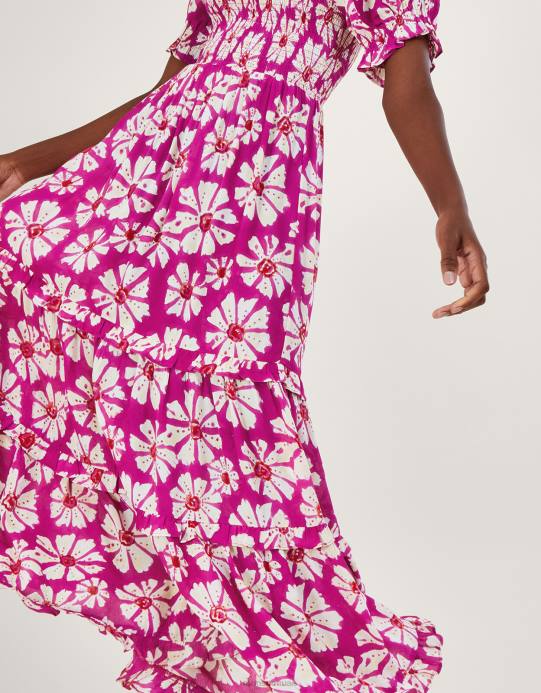 Monsoon نحيف فستان مورتل بطبعات خشبية من الفيسكوز المستدام D68H884 ملابس لون القرنفل